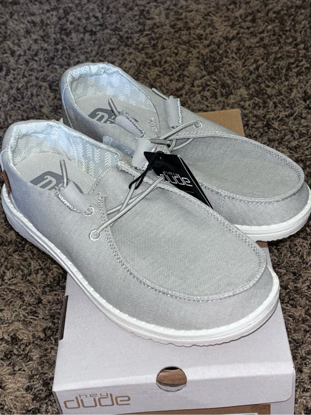 Hey Dude Wendy Chambray Womens Loafer Shoes Size 7 Light Grey Slip On Round Toe